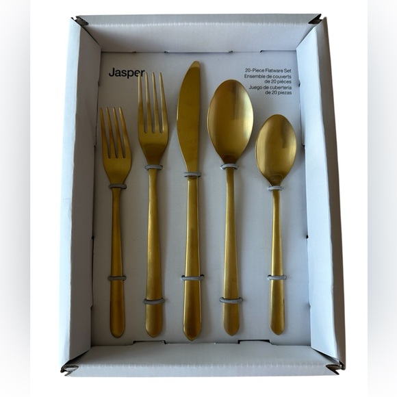 Crate & Barrel Jasper Flatware Set Gold 20 Piece New in Box - Picture 1 of 13